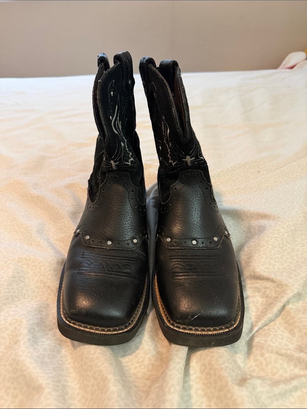 Justin Boots Men's Black Western Pull-On Boots with Stud Accents